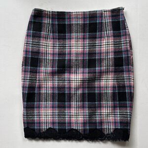 Tibi Lace Trim Plaid Wool Pencil Skirt Size 4